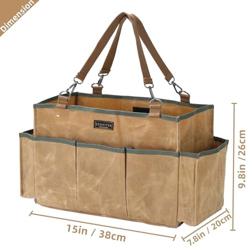 Tool Tote, Heavy Duty Waxed Canvas Wide Mouth Tool Pouch, Muti-Purpose Tool Bag with Adjustable Shoulder Strap (15 X 9.8 X 7.8 inch) | Khaki - Image 2
