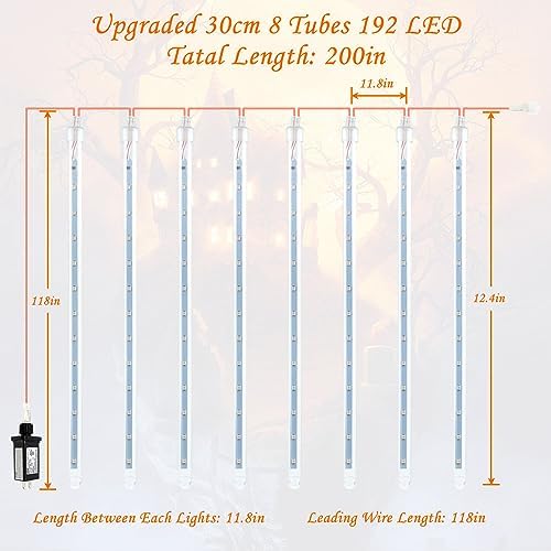 Halloween Meteor Shower Lights Outdoor 2 Pack 16 Tubes Orange and Purple - Image 5