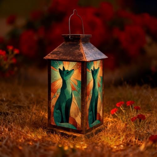 Solar Lantern Retro Fox Stained Glass Outdoor Waterproof Garden Hanging Lantern Solar Powered Lighting Outside Solar Light for Patio Yard Camping, Gifts for Women Mom by Unknown