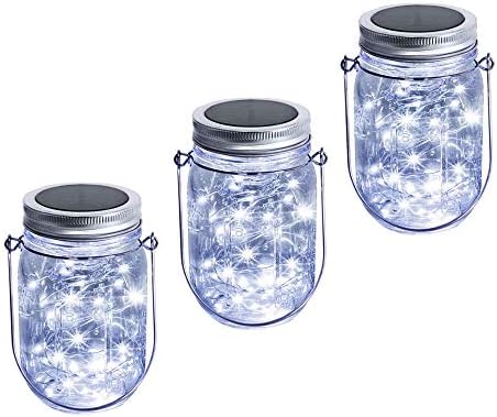 Solar Mason Jar Lantern Light, 3 Pack 20 Led String Starry Hanging Lamp, Fairy Firefly Lights Kit for Patio Garden Wedding Table Decor with Mason Jar & Hanger by Unknown