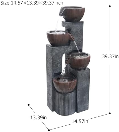 4 Tiered Cascading Outdoor Water Fountain with LED Lights 39.37’’H - Image 5