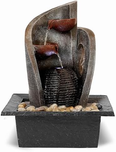 16 inch Waterfall Fountain Indoor-Tabletop Water Fountain-Outdoor Waterfall Spilling into pots Hung on monolithic Water Wall-with LED Lights-Soothing Indoor Waterfall Sounds from Water Machine by Father%27sDen+Collection