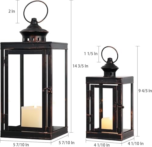 Large Lantern Decorative Outdoor & Indoor, Set of 2 (14’’&10’’) Metal Candle Lanterns Decor, Vintage Hanging Candle Holder for Front Porch Patio Wedding Farmhouse Home, Spring Decoration - Image 6