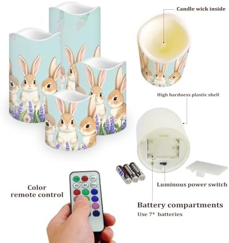 Cute Rabbit Flameless Candles LED Pillar Candles Battery Operated Candles with Remote and Timers Color Changing Electric Fake Plastic Candles Easter Decor Set of 4 - Image 3