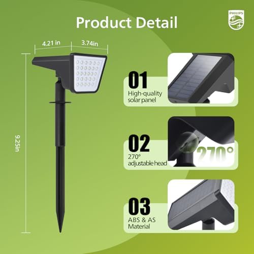 Philips 6 Packs Solar Spot Lights Outdoor Waterproof, 28 LED 7500K Solar Powered Landscape Pathway Lights, Dusk to Dawn Solar Spotlights for Garden, Yard, Lawn, Walkway, Driveway - Image 3