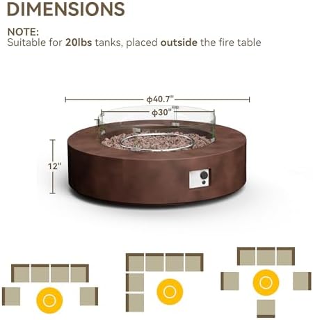 COSIEST Outdoor Propane Fire Pit Coffee Table w Bronze 42 inch Round Base Patio Heater, Certified, 50,000 BTU Stainless Steel Burner, Wind Guard, Tank Outside, Free Lava Rocks, Waterproof Cover - Image 6