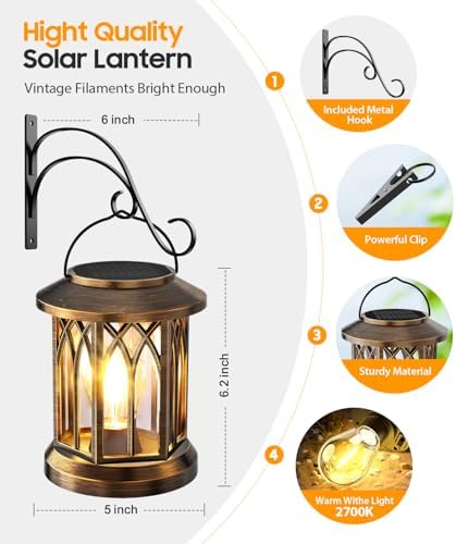 Solar Lantern Outdoor Lights with Wall Mount Kit, Upgraded Solar Lanterns - Image 2