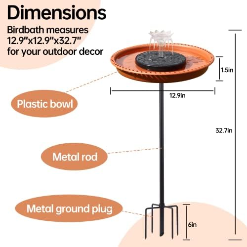 Solar Powered Bird Bath Fountains for Hummingbirds,Stable Stylish Design with 5-Prong Base,Hummingbird Bird Bath Fountain for Lawn Patio Yard Garden（Brown） - Image 3