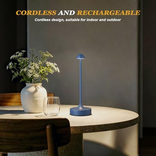 Kakanuo Rechargeable Cordless Table Lamp, Battery Operated Lamps, 3-Color Stepless Dimming, Portable Wireless Desk Lamp, LED Lighting for Dining Room, Restaurant, Office, Bar, Home(Navy 2 Pack) - Image 2