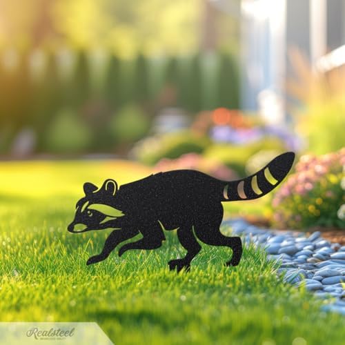RealSteel - Garden Art Raccoon Family 3 Pack | Metal Yard Decor | Outdoor Garden Stakes | Wildlife Animal Decor | Custom Steel Art | Rust Resistant | Lawn Ornaments for Garden & Pathways (Silver) - Image 3