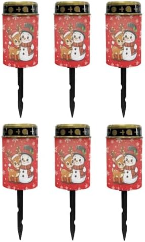 Poceacles Outdoor Lights Solar Grave Candle Solar Cemetery Candles LED Automatic Outdoor Flameless Cemetery Lights for Christmas, Cute Snowman Reindeer Red, Pack of 6 by Poceacles