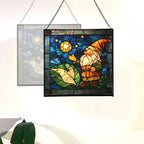 Gnome with Night Sky map Stained Glass Suncatcher – Square Hanging Window Panel for Home, Garden, Nursery, Halloween, Christmas, Memorial Day – Whimsical Glass Art Gift for Gnome Lovers uieqyf - Image 4