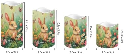 Easter Bunny Floral Flameless Candles LED Pillar Candles Battery Operated Candles with Remote and Timers Color Changing Electric Fake Plastic Candles Easter Decoration Set of 4 - Image 2