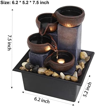 Small Tabletop Waterfall Fountain Zen Meditation Fountain Indoor Desktop Water Fountain with LED Light and Natural River Rocks for Office Home Bedroom - Image 5