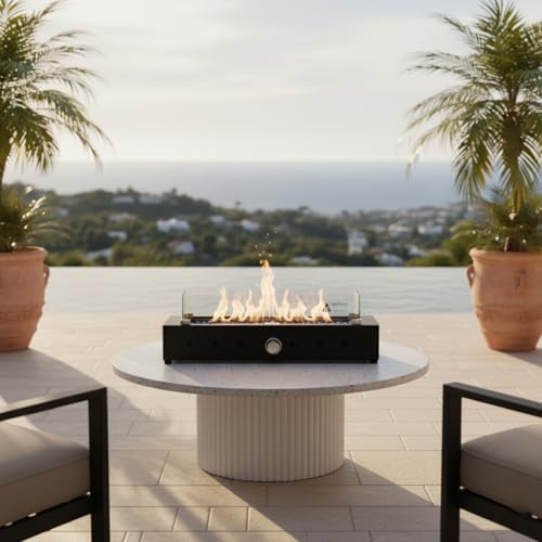 28-inch Table Top Propane Fire Pit, 40,000 BTU Tabletop Firepit Glass Wind Guard & Blue Glass Beads, Portable Outdoor Portable Fireplace for Patio and Camping – Black. - Image 7