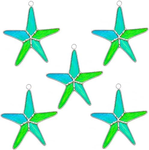 Stained Glass Peacock Starfish Suncatcher Set of 5, Coastal Home Decor by DGEDistribution