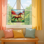 Brown Mustangs Horse cantering Through Open Canyon Floor Square Suncatcher – Stained Glass Style Window Panel with Pastoral Scene, Custom Decorative Hanging Art for Equestrian Home, Christmas ZSuxkT - Image 5