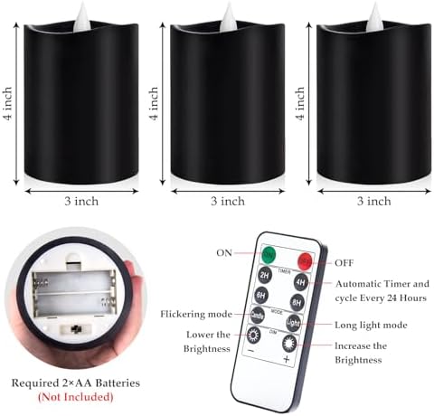 Black Remote Flameless Candles,LED Candle Black, 3"*4"-3pcs - Image 6