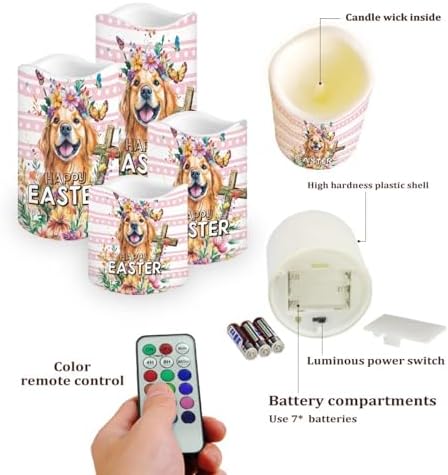 Dog and Cross Flameless Candles with Remote Flickering Led Candles with Timer Set of 4 Electric Pillar Candles Battery Operated Fake Candles for Kitchen Room Home Easter Decor - Image 3