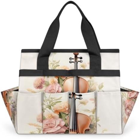 Music Violins Garden Tool Bag Organizer Heavy Duty Flower Gardening Tote Bag with 10 Pockets for Women Men Gardening Gifts by Home
