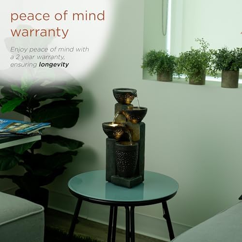 Alpine Corporatio 14" Tall Stoned Jar Cascading Water Fountain with LED Lights, Elegant Tabletop Water Feature for Home, Office, Living Room, and Bedroom Decor, Gray - Image 2