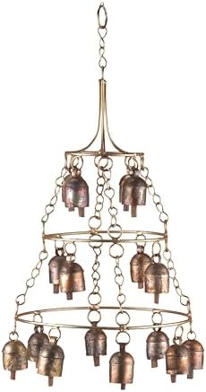 Rustic Wind Chimes for Outside – Handcrafted Tiered Bell Chandelier Chime with Deep Tone – 16” Copper Coated Bronze Finish Metal Wind Chime for Garden Decor, Porch, Yard, Patio,Outdoor Decoration by Vivanta