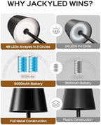 JACKYLED Cordless Table Lamps Rechargeable, 3 Height, 5000 Capacity - Image 5