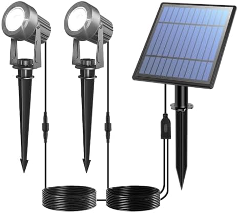 APONUO Solar Spot Lights Outdoor 2-in-1 Solar Landscape Lighting Dusk to Dawn Solar Uplights IP65 Waterproof 9.8ft Cable Outdoor Spot Lights for Yard Pathway Garden Tree Decoration (Cool White) by APONUO