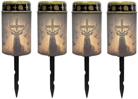 Poceacles 4 Pack Cross Solar Lights Outdoor for Cemetery Grave Solar Lights Outdoor Waterproof Decorative Flameless Candle for Cemetery Garden Backyard Outdoor Decor, Deer Cross Dove of Peace by Poceacles