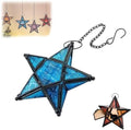 Moroccan Star Lantern,Metal Moroccan Star Lanterns Hanging,Vintage Five Point Star Hanging Candle Lantern, Embossed Stained Glass Iron Windproof Tealight Holder (Blue) by cooluder