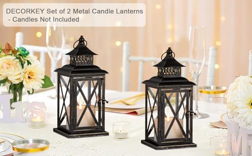 Lantern Decorative Indoor & Outdoor, 2 Pack Large Hanging Candle Lanterns Home Decor, Vintage Metal Candle Holders for Front Porch Patio Wedding Party, Halloween Christmas Decorations (Black) - Image 7
