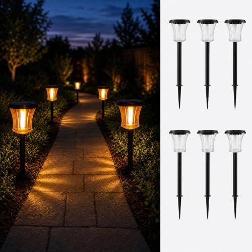 Glass Solar Pathway Lights, 4 Ambient Modes, Flame Torch Light, 6PK by OPOIRA