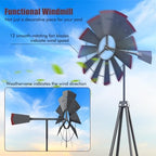 Goplus 8 ft Ornamental Windmill, All-Weather Metal Wind Mill w/ 4 Support Legs, Decorative Weathervane for Backyard, Garden, Farm, 4 Ground Stakes Included (Gray) - Image 3