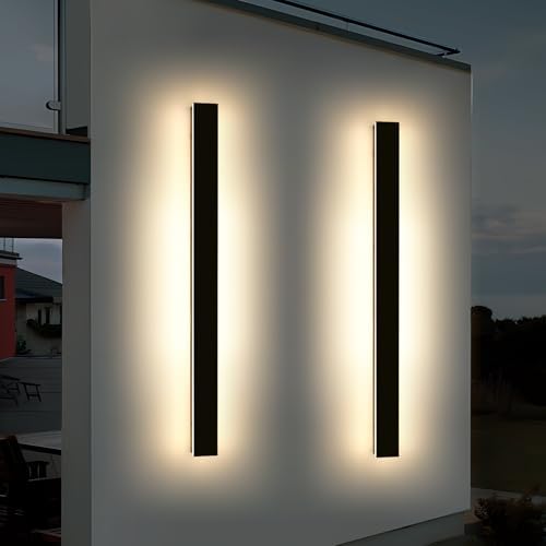 2 Pack 57inch Modern Outdoor Wall Lights, Long Strip Exterior LED Wall Sconce, 3000K Warm White, IP65 Waterproof, 50W, Black Outside Lighting Fixture for Porch, Garden, Fence, Balcony by Daoseolo