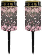Poceacles Flameless Candle Solar Powered Grave Outdoor Solar Lights Cemetery Candle Lights Fake LED Pillar Candles Outdoor Waterproof Decorative, Peach Blossom Butterfly, Pack of 2 by Poceacles