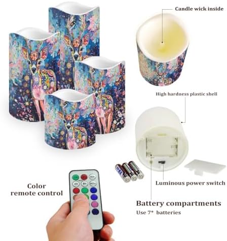 Colorful Deer Plastic Flameless Candles with Remote Control and Timer LED Flickering Battery Operated Color Changing Electric Pillar Candles for Table Weddings Gifts Home Decoration - Image 3