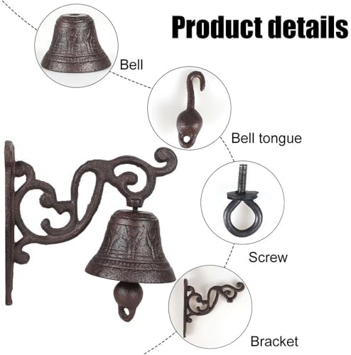 Decorative Bell, Cast Iron Dinner Bell with Clear Sound, Retro Hanging Bells for Farmhouse Garden Outside Decor - Image 3