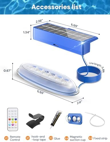 NIORSUN Solar Pool Lights for Above Ground & Inground Pools - IP68 Waterproof 9 RGB Color LED Pool Light with 3.6ft Cord & Remote, Underwater Lights for Pools/Pond Decor - Image 6