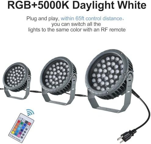 LED Wall Washer Light 144W RGBW Outdoor Spotlight, Outdoor ​Color Changing Stage Lights with Remote, Uplights for Weddings, Parties, Patio, Outdoor Wall,Landscape Lighting, IP65 Waterproof US 3-Plug - Image 5