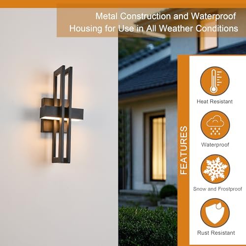 15Inch Small Outside Lights High-End Black Wall Scones IP65 Waterproof Anti-Rust Garage Lights, Elegant Outdoor Lamp for House Porch Patio Garage Front Door,Outdoor Wall Lighting Fixtures - Image 4
