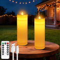 Solar Flameless Candles LED: 2 Pack 4*12 Inch Waterproof Pillar Candle with Remote Control Dual Charging (Solar & USB) for Outdoor Indoor Use - Christmas Weddings Table Centerpiece Patio Home Decor by SolarOutdoorLights