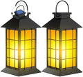 2 Pack 13" Black Solar Lantern with Flickering Flame Candle | Outdoor Waterproof Hanging Solar Lanterns, Metal & Glass Lights for Garden Decoration, Rustic Gifts for Mom by anyperfect