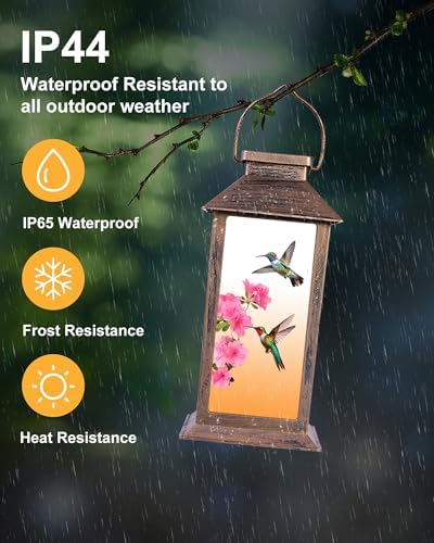 Fussion Solar Lanterns Outdoor Waterproof Garden Decor Birthday Gifts for Women Mom Grandma Sister, Hanging LED Plastic Solar Lights Outside Gardening Decorations for Yard Patio - Hummingbird - 2 Pack - Image 5