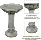Concrete Bird Bath for Outdoor Garden, 16.5" Fluted Pedestal Birdbath, Fiber-Reinforced Stoneware Column Style Garden Decor, 25 lb Vintage Yard Statue, Light Gray - Image 5
