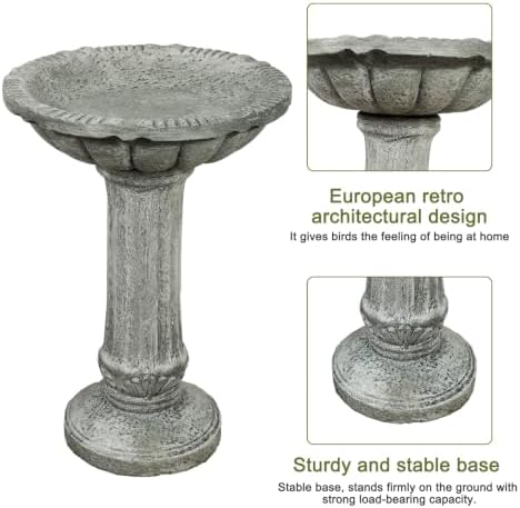 Concrete Bird Bath for Outdoor Garden, 16.5" Fluted Pedestal Birdbath, Fiber-Reinforced Stoneware Column Style Garden Decor, 25 lb Vintage Yard Statue, Light Gray - Image 5