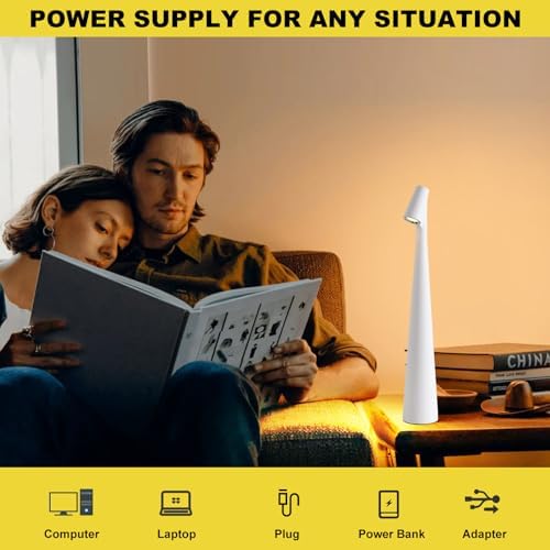 Rechargeable Table Lamp Cordless, Battery Operated Portable Table Lamps 3 Color Dimmable Desk Lamp LED Metal Modern Night Light for Bedroom Living Room Office Indoor Outdoor Couple Dinner (White) - Image 4