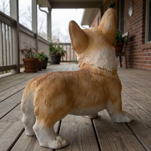 Elenon Dog Garden Statue Decorative for Yard, Brown Corgi Figurines Home Lawn Decor, Patio Kitten Tuxedo Statues Pets Memorial Ornament for Dog Lovers - Image 5