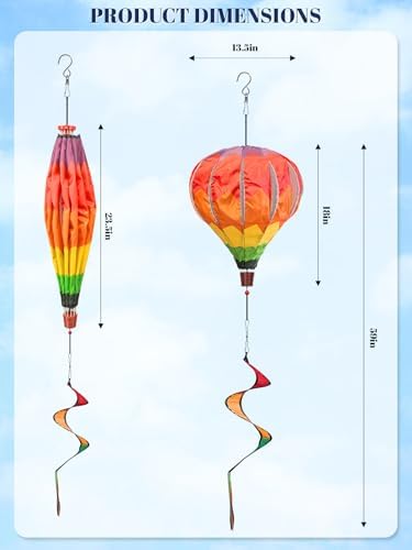 2PCS Giant Rainbow Hot Air Balloon Wind Spinners 14" W x 59" H Large Multicolor Whirligig Wind Spinner Hanging Ornaments for Yard Garden Lawn Outdoor Decorations (Multicolor-2) - Image 3