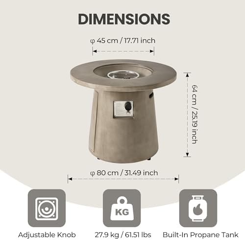 HOMPUS 31 inch Round Patio Propane Fire Table, 40000 BTU Smokeless Outdoor Fire Pit, Patio Concrete Firepit with Rain Cover for Garden, Deck, Backyard - Image 2