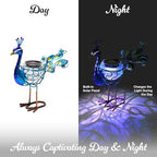 G128 Solar Metal Peacock Garden Statue | 12 Inch Waterproof Peacock Yard Art with Solar-Powered Light for Lawn, Patio, and Backyard - Image 3